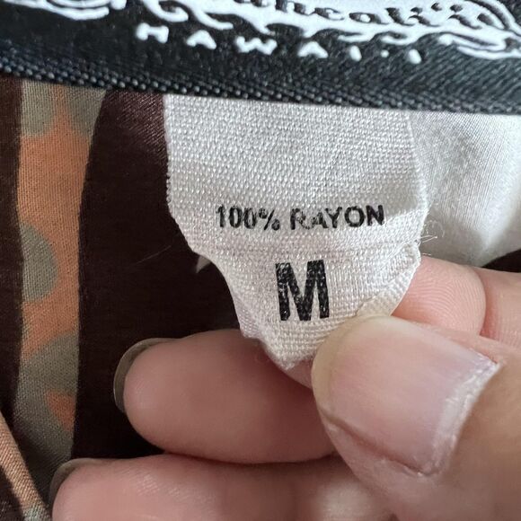 Manuheali'i Shirt Mens Medium Blue Brown Rayon Hawaiian Aloha Hibiscus Floral - Picture 9 of 13